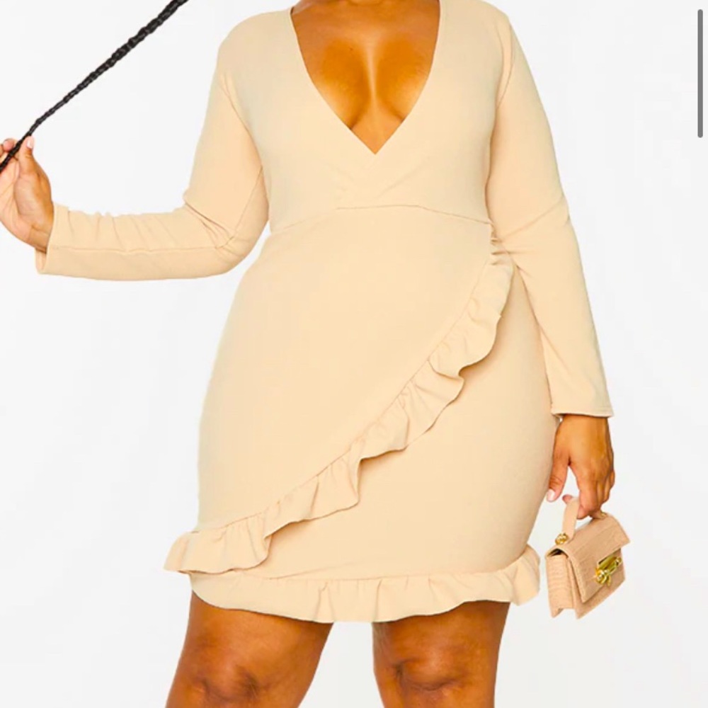 plus stone ruffle detail wrap dress